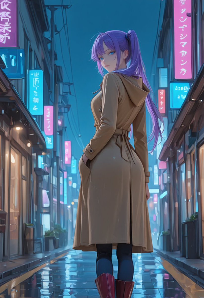 雨中霓虹动漫风巷弄女子 2