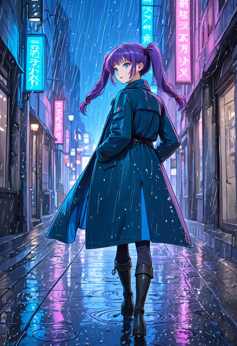 雨中霓虹动漫风巷弄女子 3