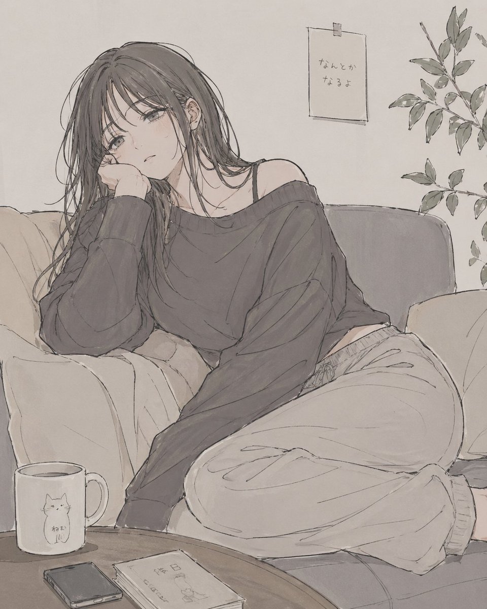 沙发上放松的女性素描
