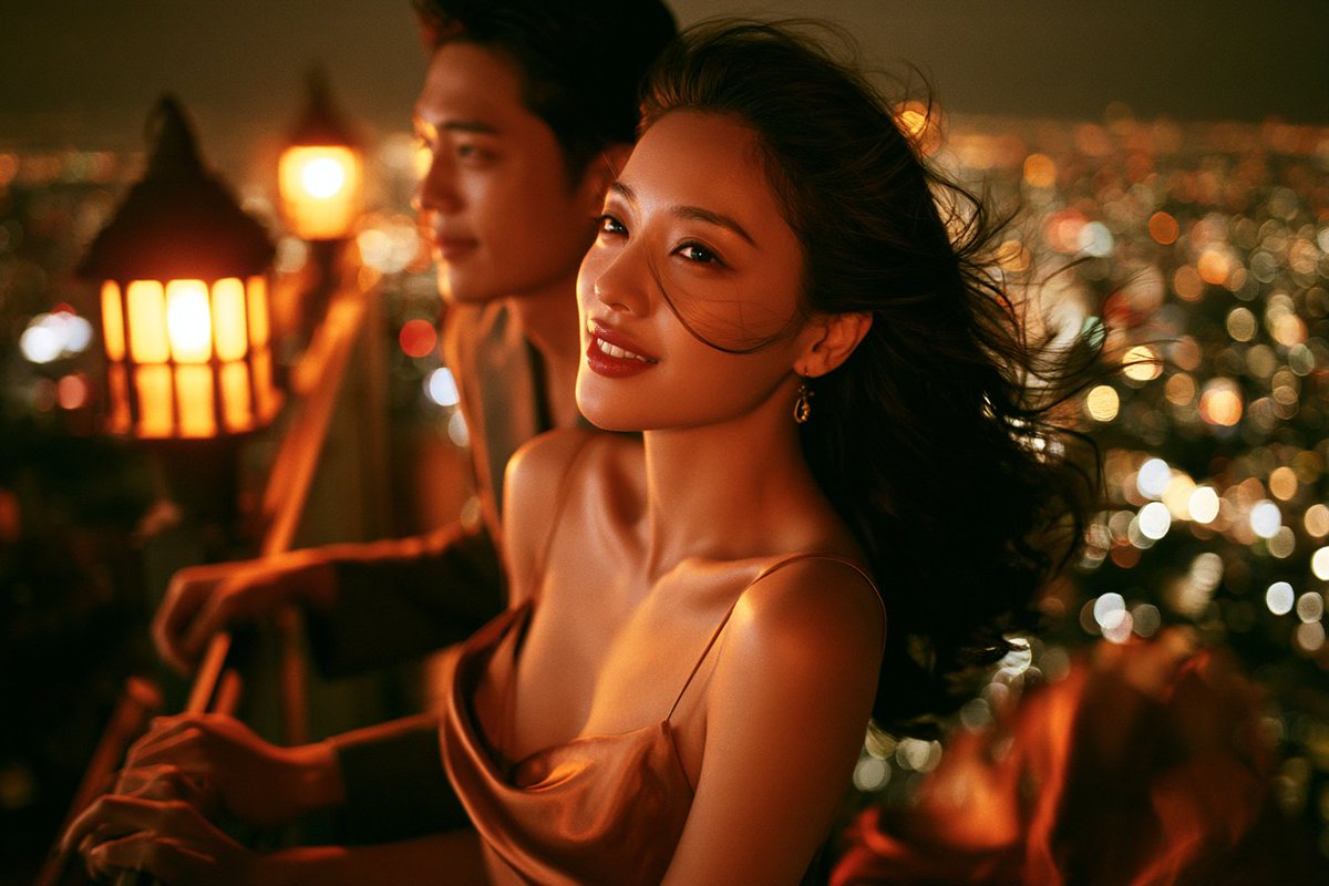 Rooftop Bar Night Cityscape Couple 2