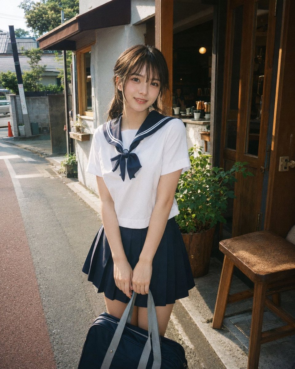 一次性胶片风格水手服 Cosplay 人像
