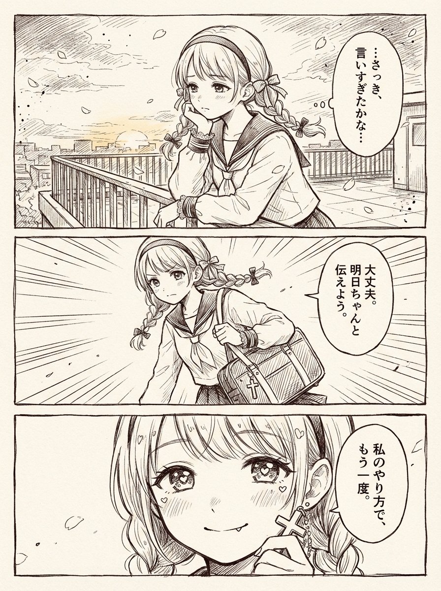 三格少女漫风格天台漫画