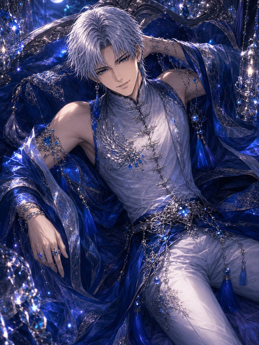 银发哥特奇幻风侧卧男子 3