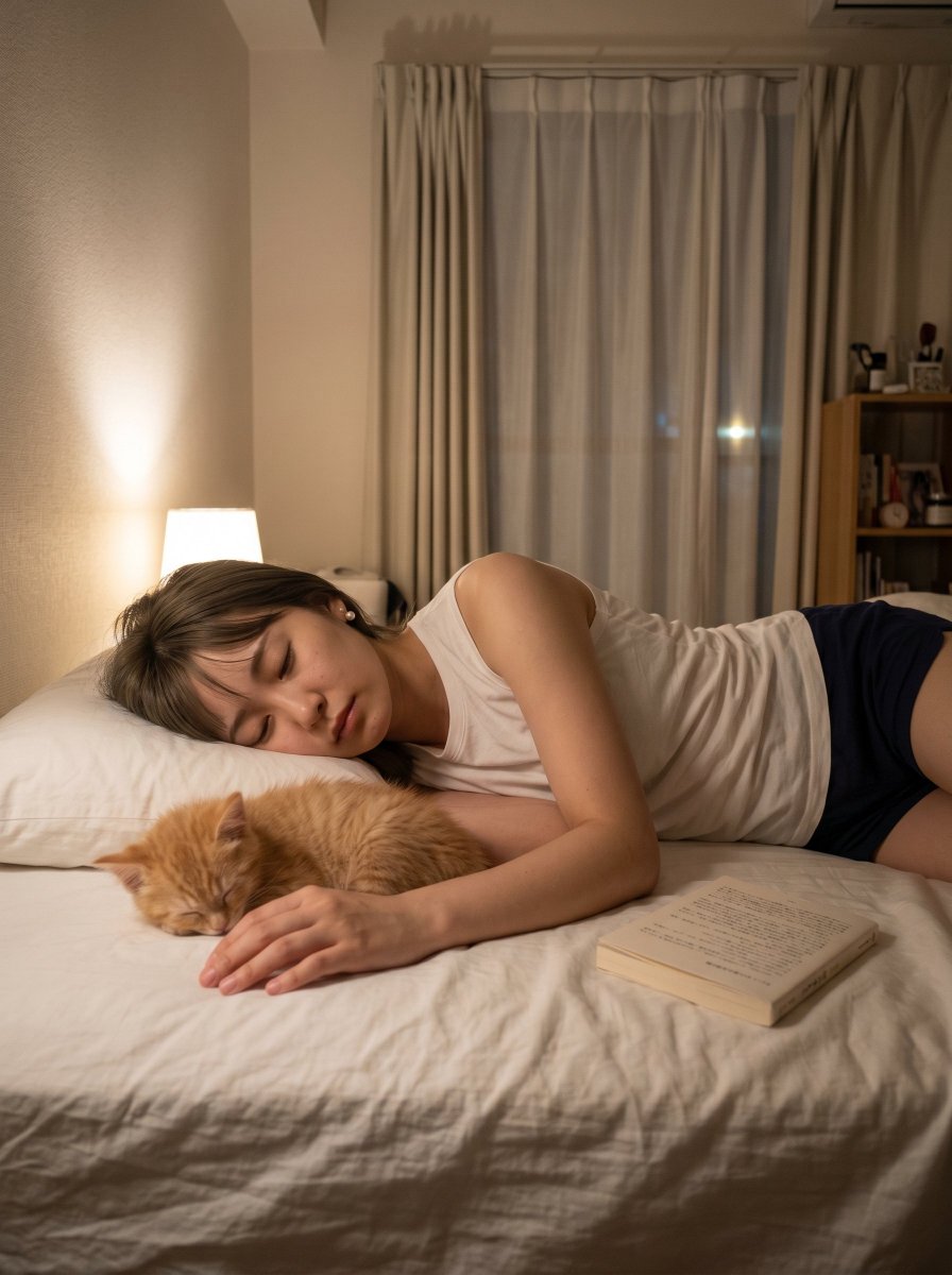 舒适卧室与猫小憩