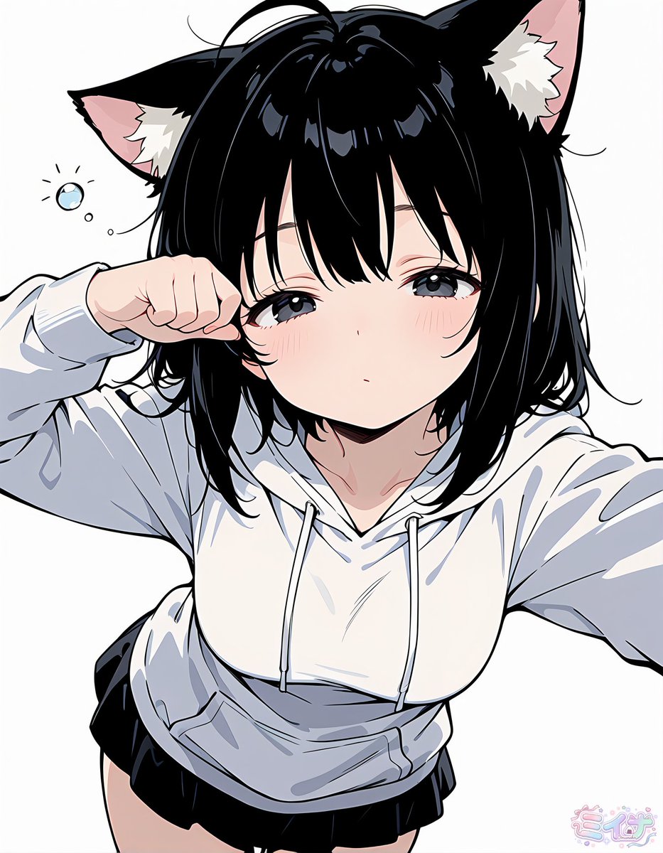 睡眼惺忪的猫耳动漫少女