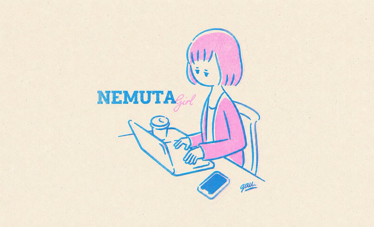 笔记本电脑前的困倦女孩插画 2