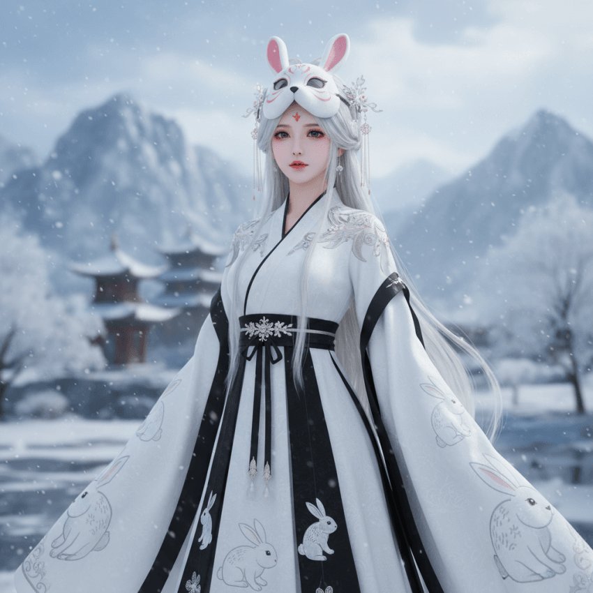 雪兔面具汉服人像