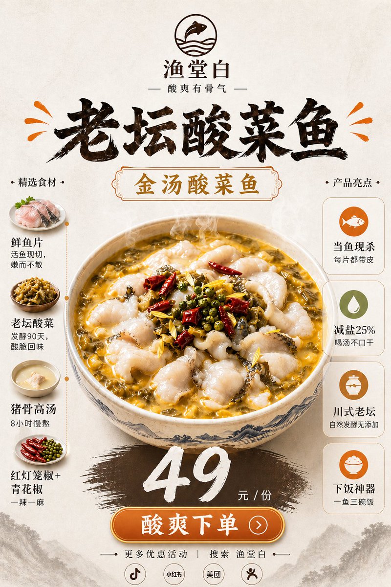 中式酸菜鱼餐厅海报