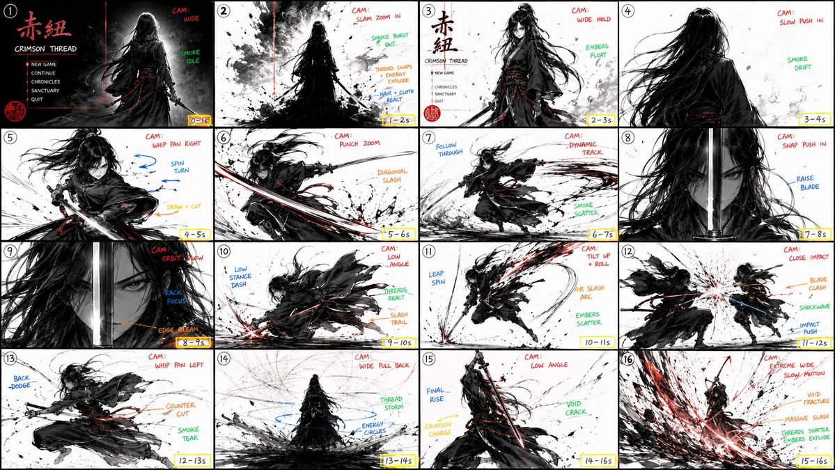 StoryBoard 提示词： 创建一个超电影感的 16:9