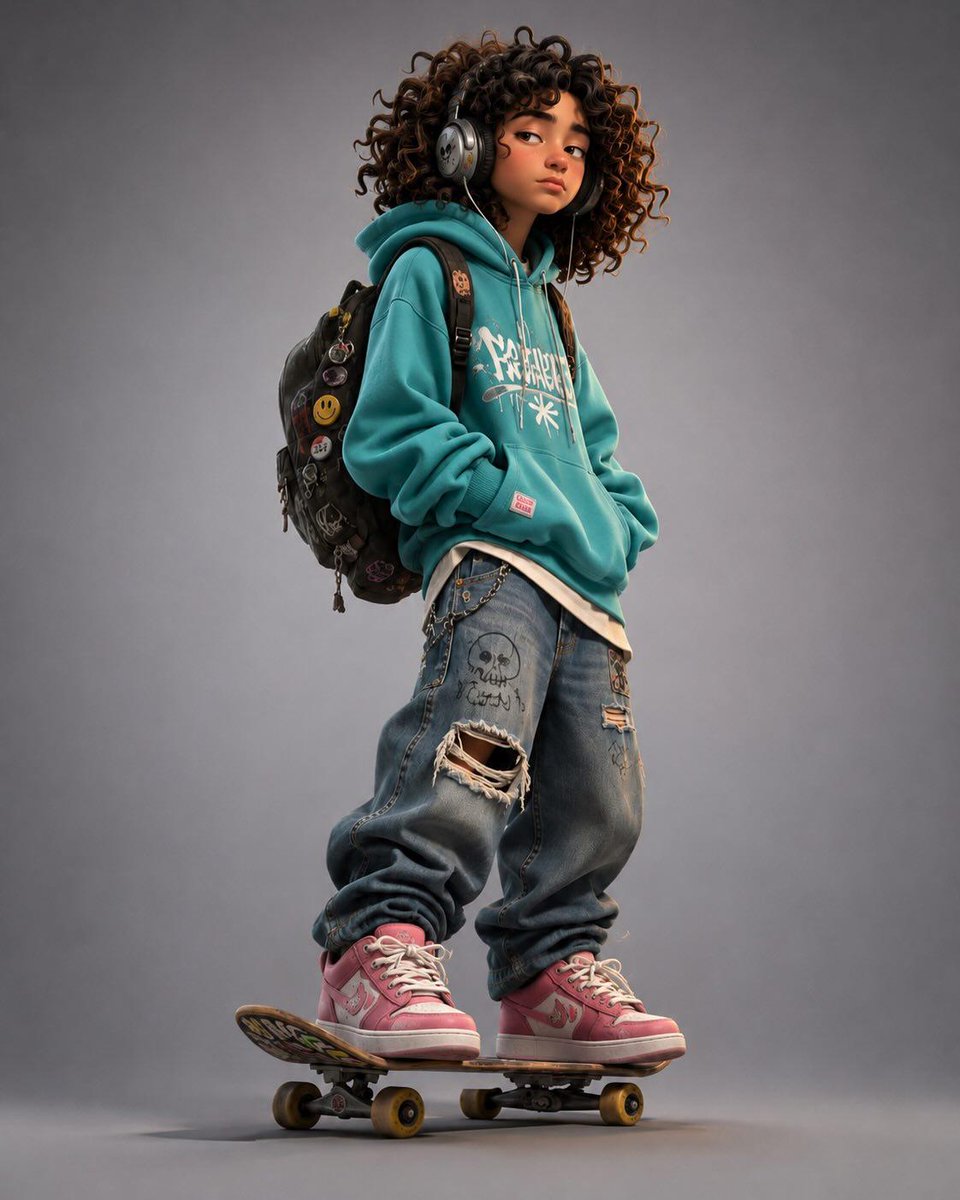 3D 风格化卡通滑板少年 3