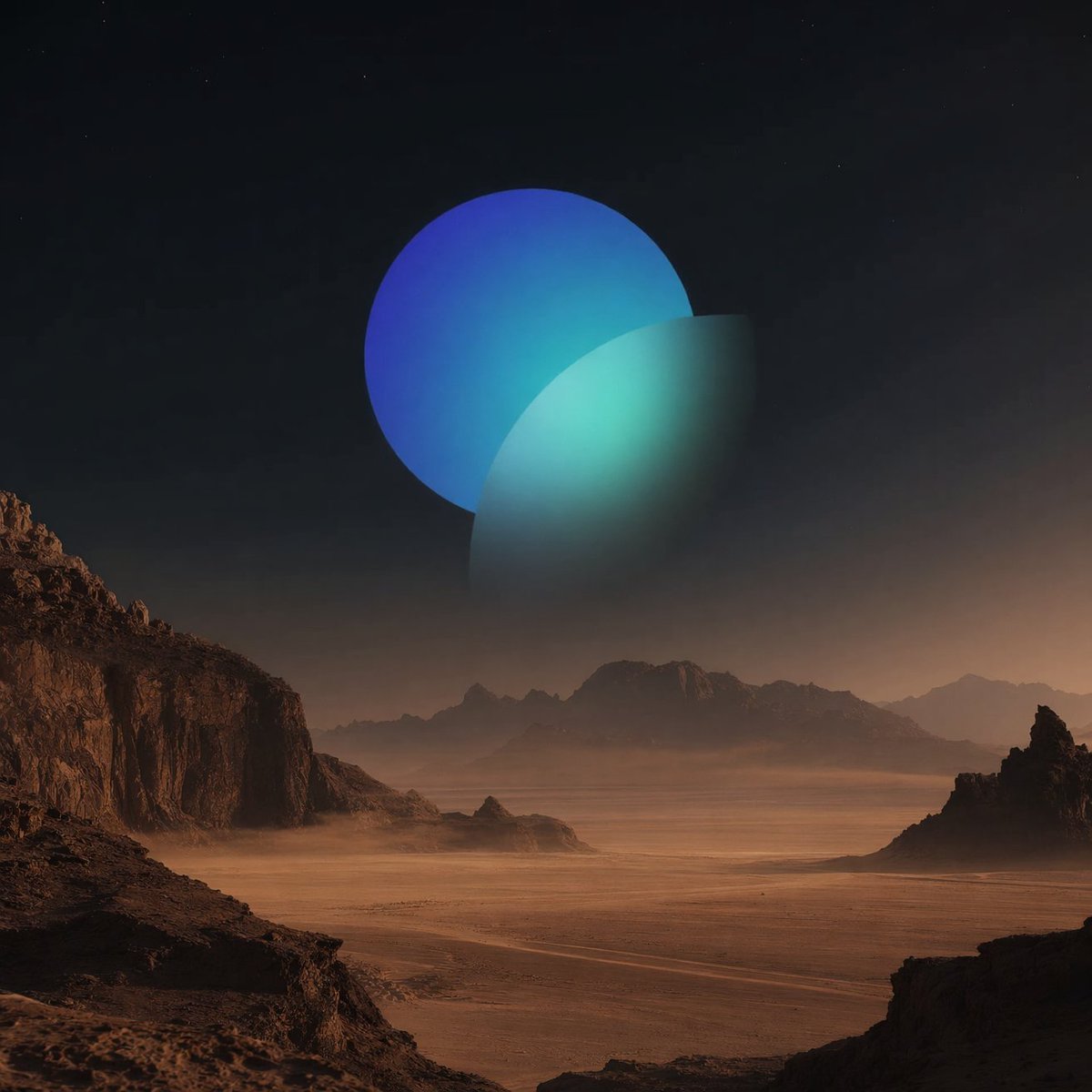 双星映照下的超现实沙漠
