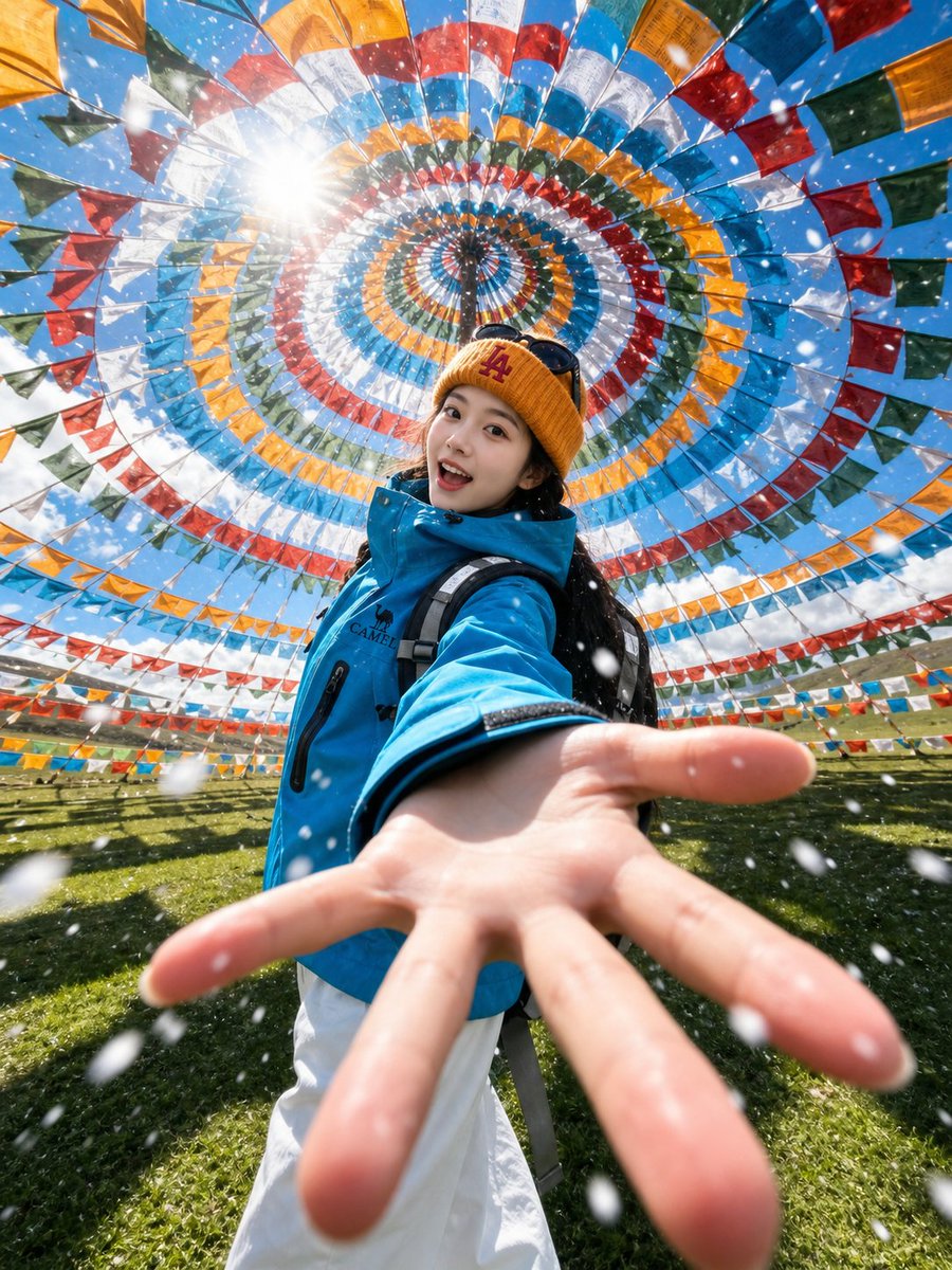 西藏经幡高地自拍