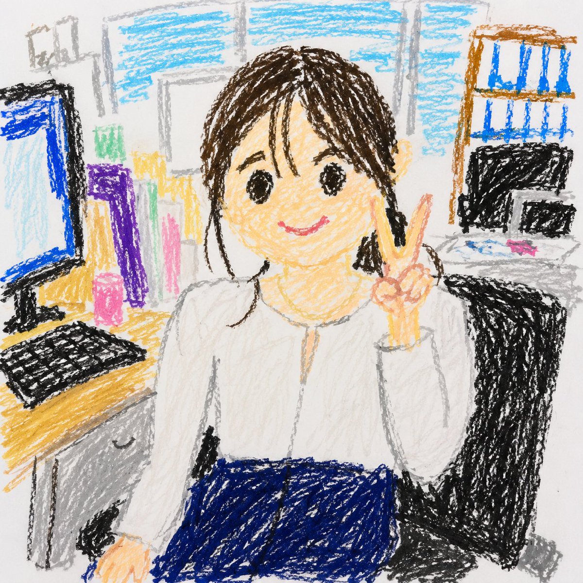 幼儿蜡笔画风格办公室自拍 2