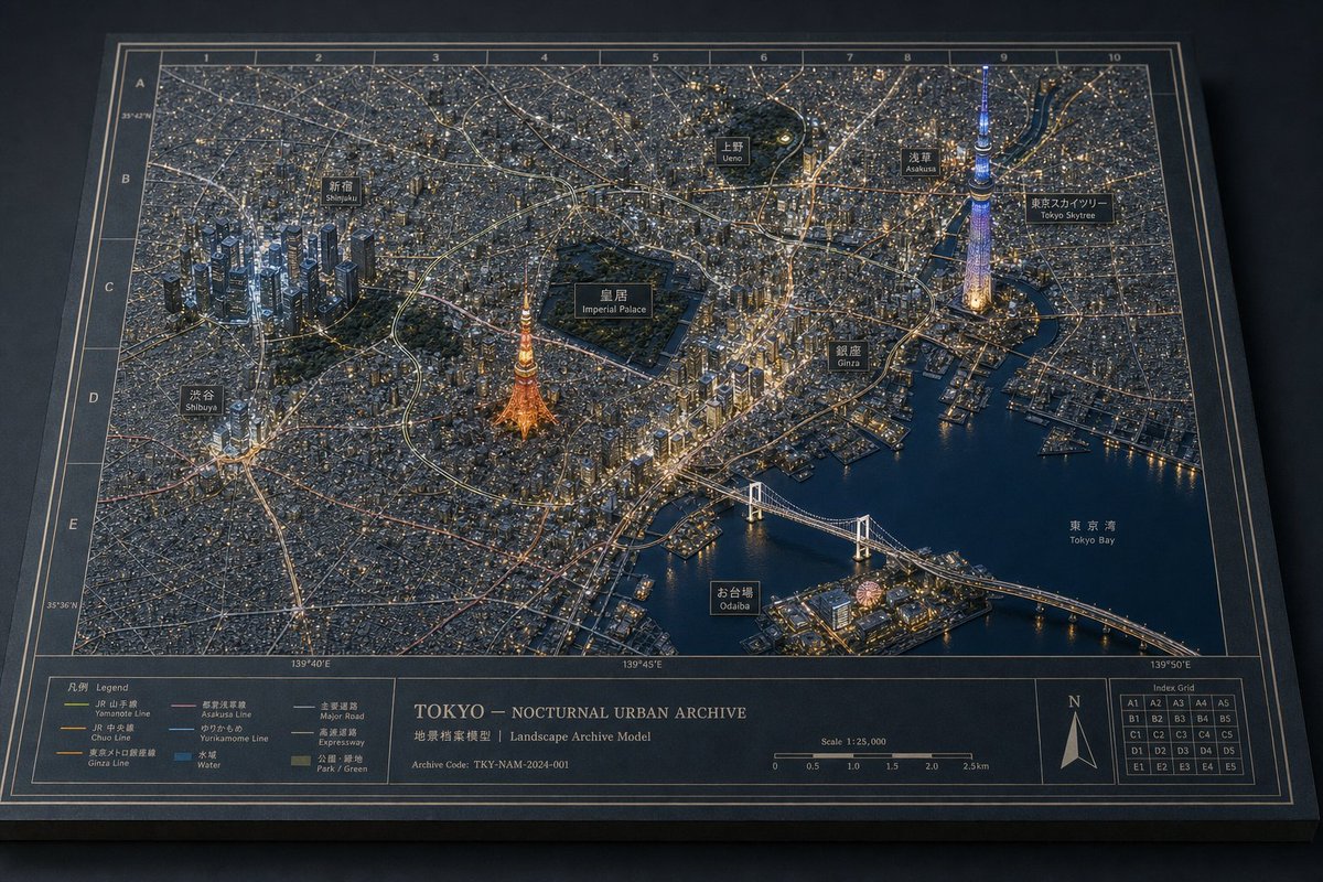东京夜间城市档案立体模型