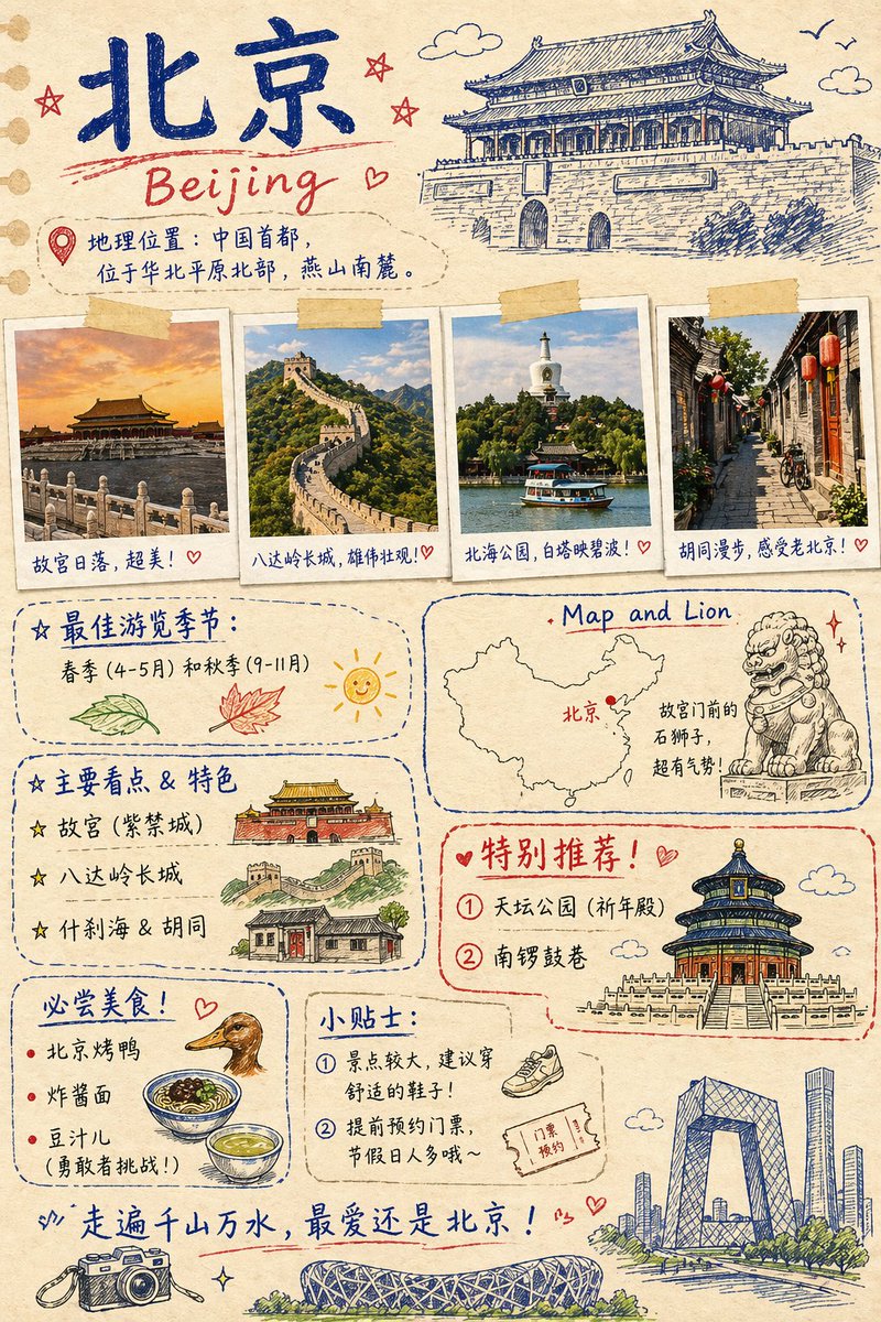 复古北京旅行剪贴簿海报 2