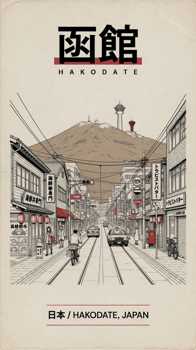 复古函馆旅行海报
