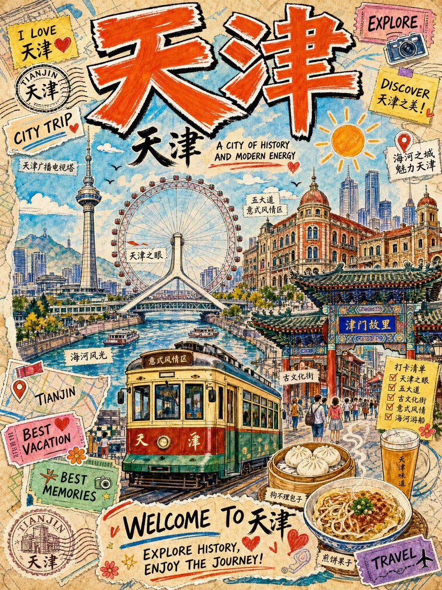 复古天津旅行海报