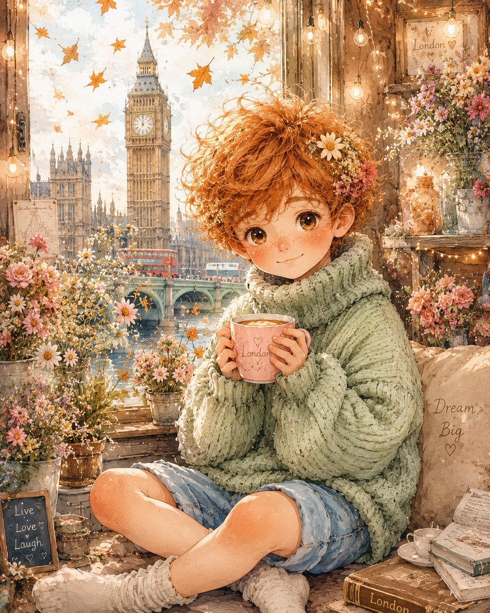 梦幻水彩风男孩插画 2