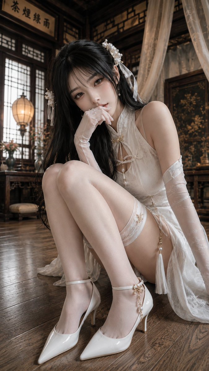 优雅白色旗袍人像 2