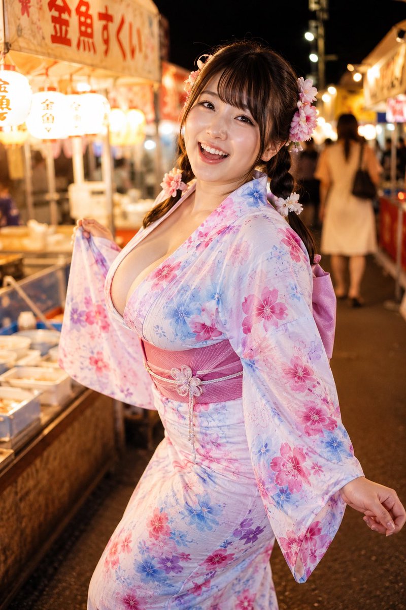 身着浴衣的少女与夜市祭典