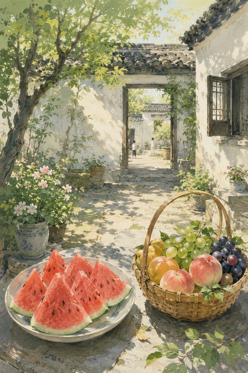 游戏素材 - 夏季东方庭院插画 2