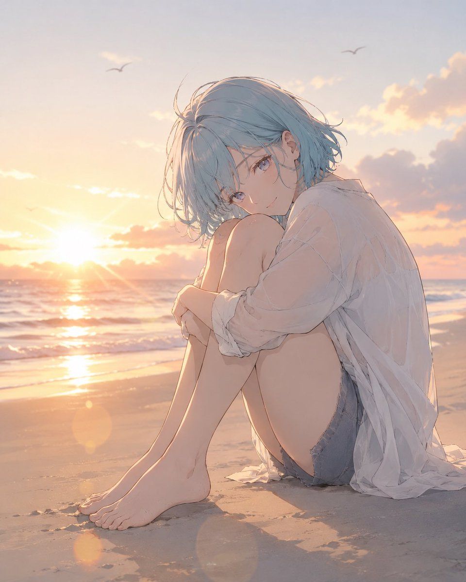 个人资料 / 头像 - 日落海滩的动漫少女